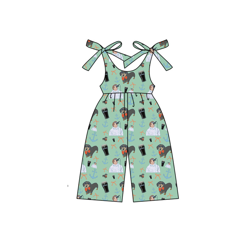Preorder moq 5 Baby Girls Green Sleeveless Dog Singers Jumpsuits