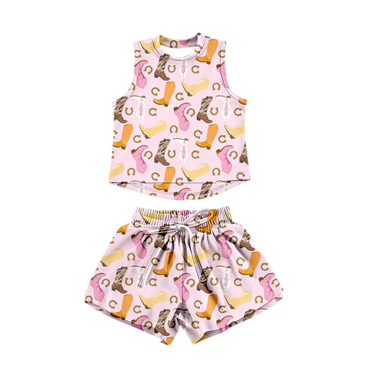 Preorder (moq 5)Baby Girls Colorful Boots Top Shorts Western Clothes Set