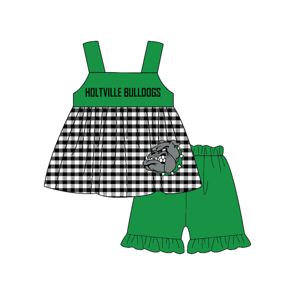 Preorder moq 5 Baby Girls Holtville bulldogs Ruffle Shorts Team Clothes Set