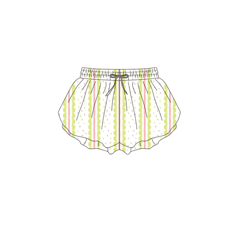 Preorder(moq 5) Baby Girls Pink Green Stripes Ruffle Shorts Bottom