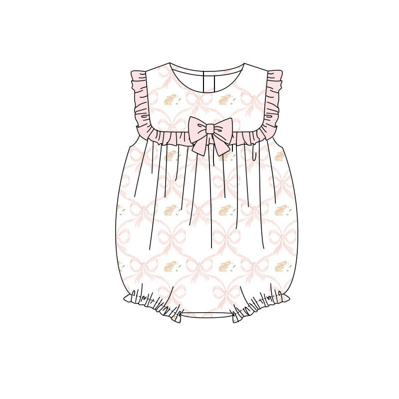 Preorder(moq 8)Baby Girls Rabbits Bows Checked Easter Ruffle Rompers
