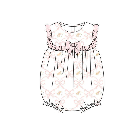 Preorder(moq 8)Baby Girls Rabbits Bows Checked Easter Ruffle Rompers