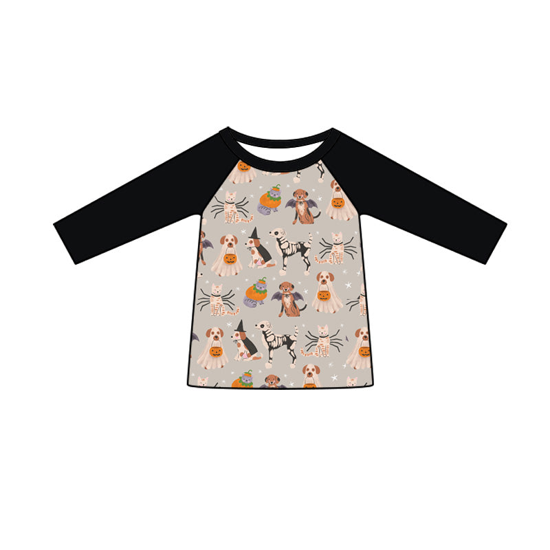 Preorder (moq 5)Baby Boys Long Sleeve Dogs Ghost Pumpkins Halloween T-shirts Top