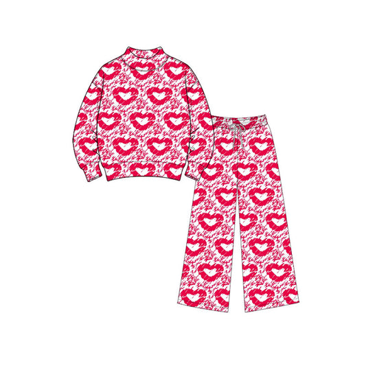 Preorder (moq5) Baby Girls Hearts Camo Choker Top Flare Pants Valentines Clothes Set