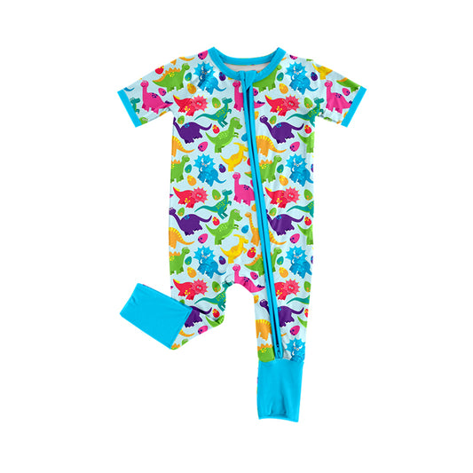 preorder(moq 5) Baby Boys Eggs Dinosaurs Easter Two Way Zip Convertible Rompers