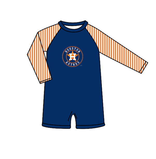 Preorder moq 5 Baby Boys Stripe Long Sleeve Houston Astros Team Swimsuits