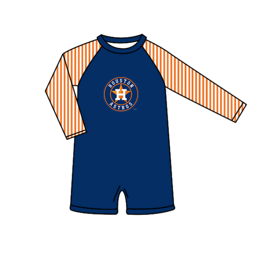 Preorder moq 5 Baby Boys Stripe Long Sleeve Houston Astros Team Swimsuits