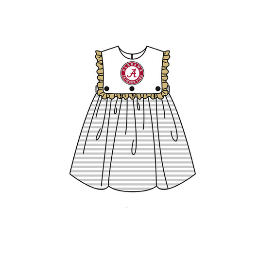 Preorder moq 5 Baby Girls Sleeveless Grey Stripe A Team Knee Length Dresses