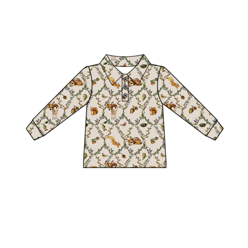 Preorder (moq 5)Baby Girls Animals Flowers Checked Fall Button Polo Shirts Top