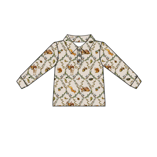 Preorder (moq 5)Baby Girls Animals Flowers Checked Fall Button Polo Shirts Top