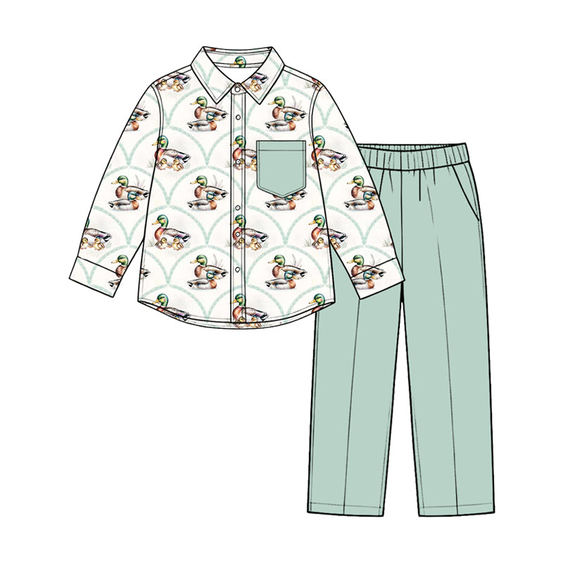 Preorder(moq5) Boys 2-Piece Casual Clothing Set Hunting Patchwork Deer Duck Print Sweatshirt Joggers Kids Outfit