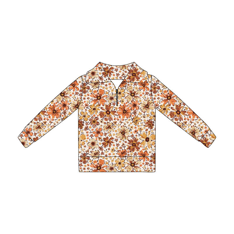 Preorder (moq 5)Baby Girls Long Sleeve Colorful Flowers Fall Zip Pullovers Top