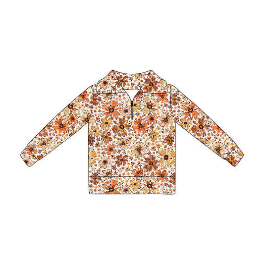 Preorder (moq 5)Baby Girls Long Sleeve Colorful Flowers Fall Zip Pullovers Top