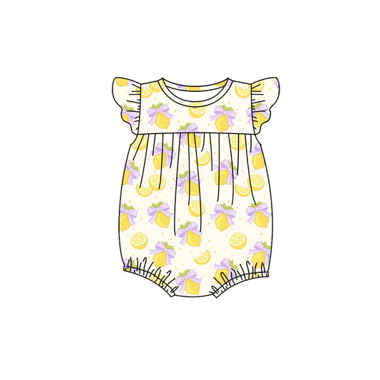 Preorder (moq 5)Baby Girls Flutter Sleeve Bows Lemons Ruffle Rompers