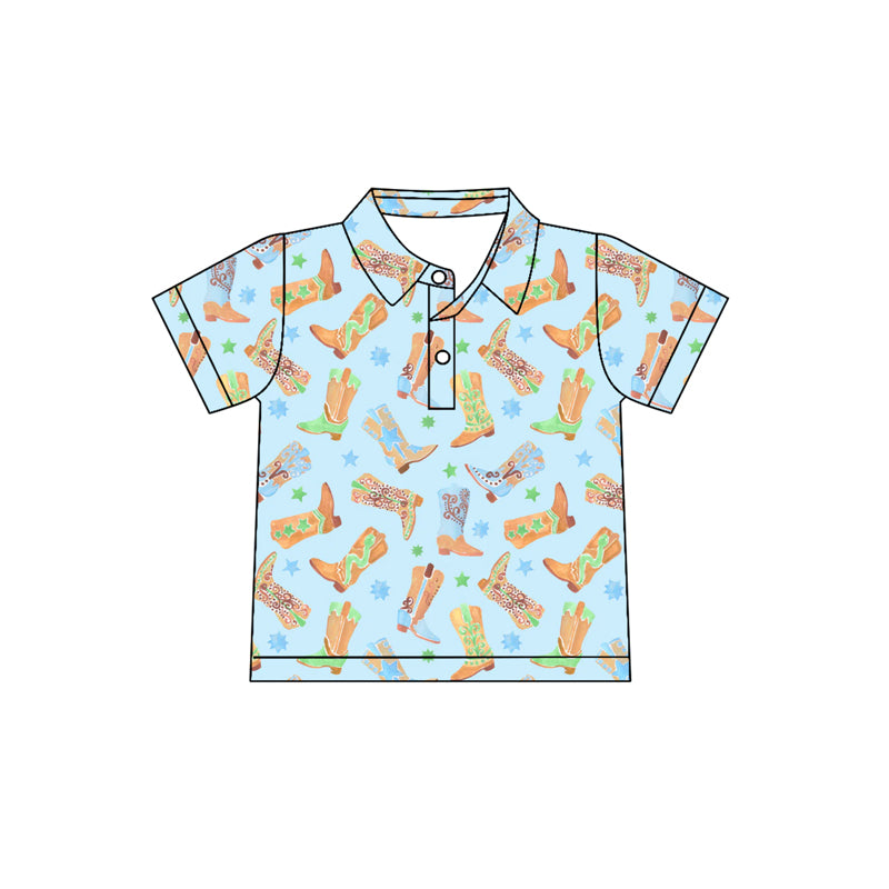 Preorder (moq 5)Baby Boys Floral Boots Stars Western Button Polo Shirts Top