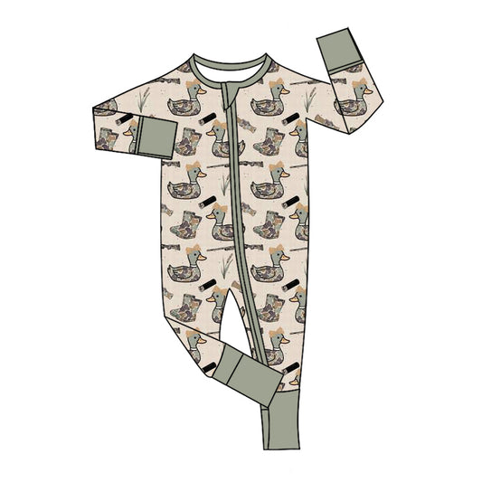 Preorder (moq 5)Baby Girls Camo Bows Ducks Calls Hunting Two Way Zip Convertible Rompers