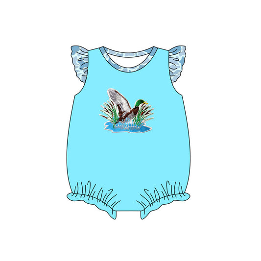 Preorder(moq 5)Baby Infant Girls Hunting Ducks Blue Flutter Sleeve Rompers
