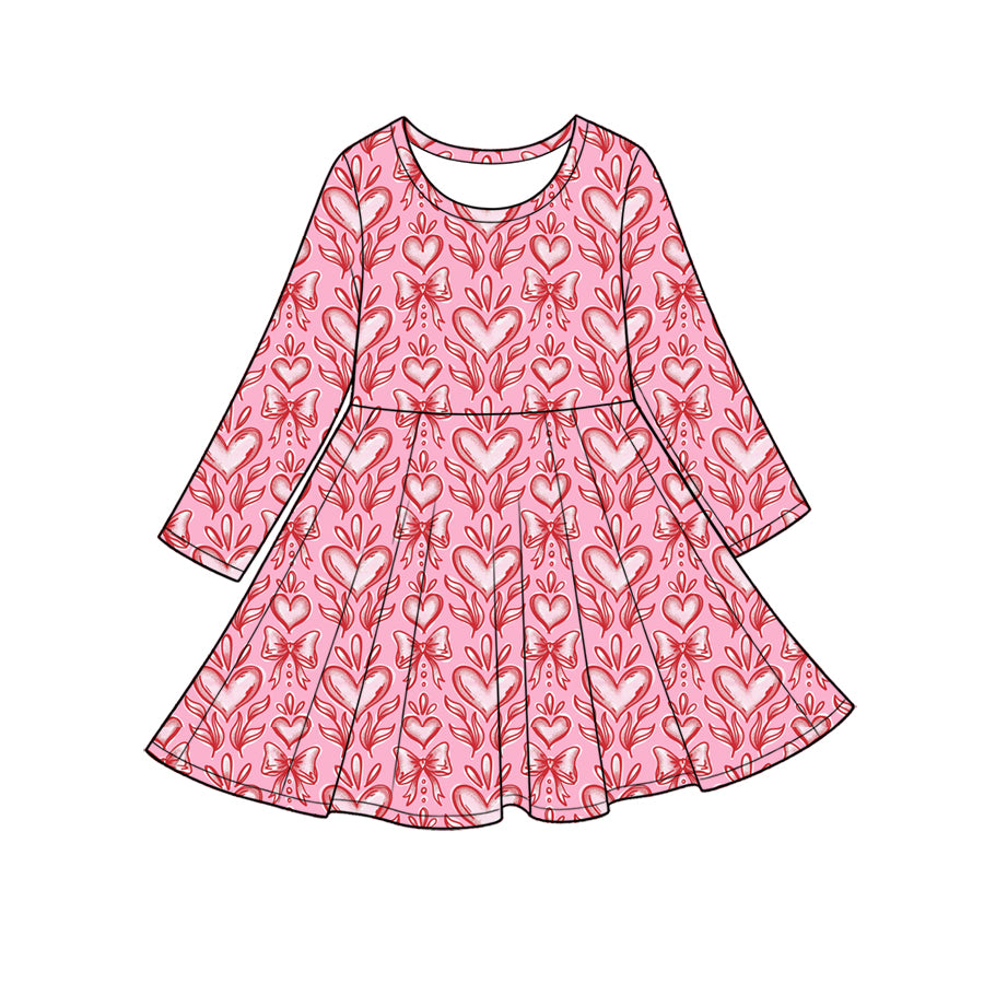 Preorder (moq 5) Baby Girl Clothes Vintage Heart Bow Mixed Print Long Sleeve Twirl Dress