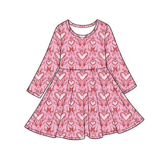 Preorder (moq 5) Baby Girl Clothes Vintage Heart Bow Mixed Print Long Sleeve Twirl Dress