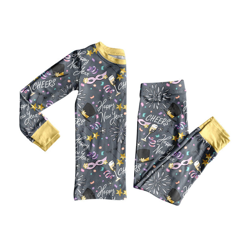 Preorder (moq 20)Baby Boys Bamboo Glasses Cheers Happy New Year Pajamas Sets