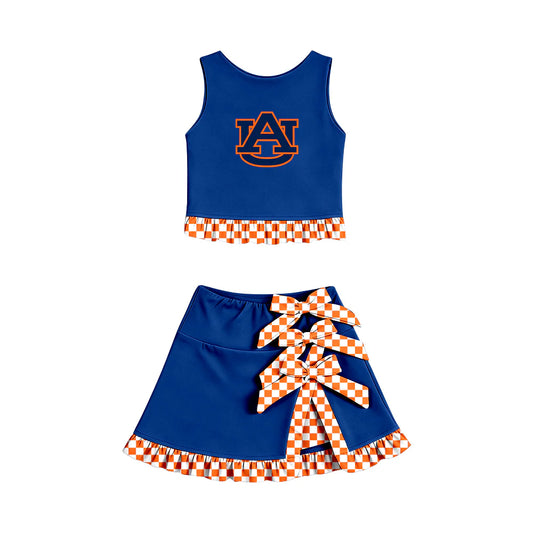 Preorder (custom moq 5)Baby Girls AU Vest Bows Ruffle Skirt Short Team Clothes Sets