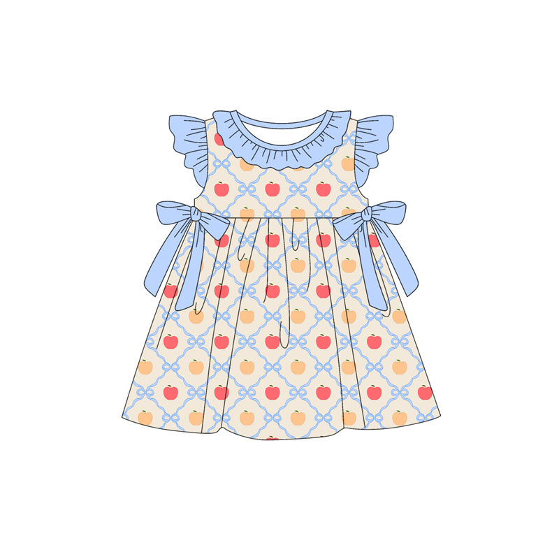 Preorder (moq 5)Baby Girls Bows Apples Checked Back to School Knee Length Dresses