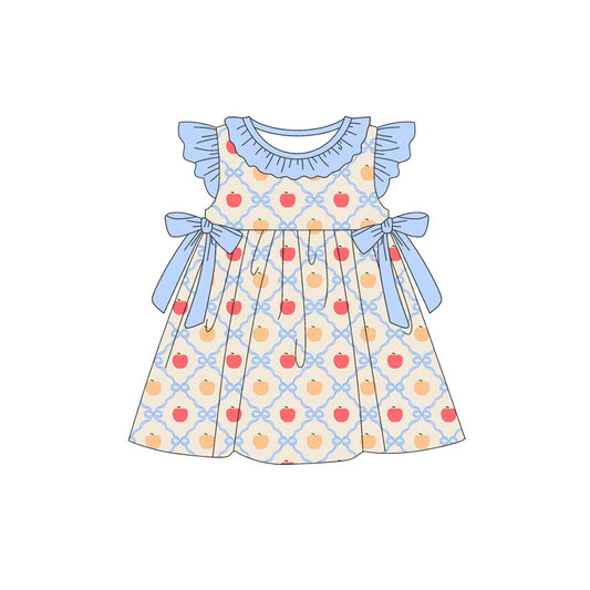 Preorder (moq 5)Baby Girls Bows Apples Checked Back to School Knee Length Dresses
