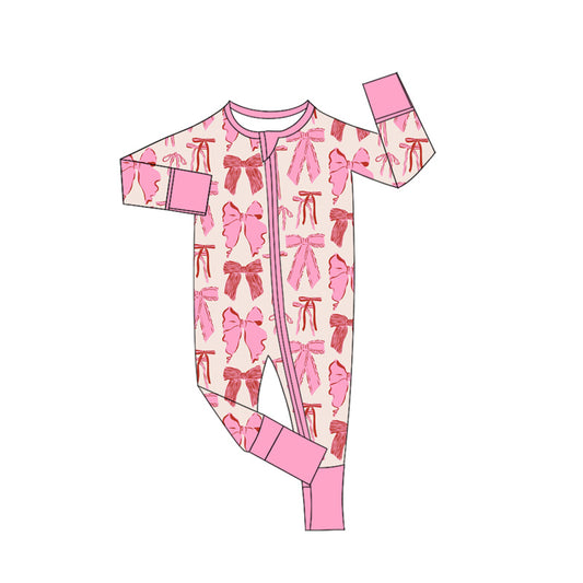 Preorder moq 5 Baby Girls Pink Bows Zippy Sleepers Rompers