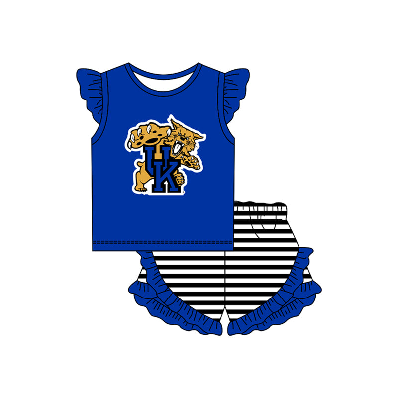 Preorder (moq 5)Baby Girls UK Top Stripe Ruffle Shorts Team Clothes Set