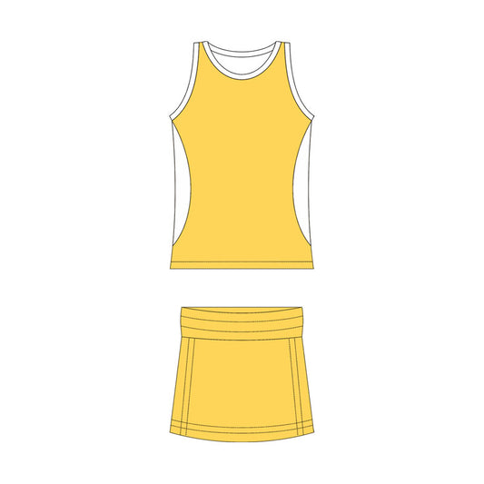 Preorder moq 10 Baby Girls Yellow Sleeveless Activity Wear Vest Top Short Skirts Yoga Set