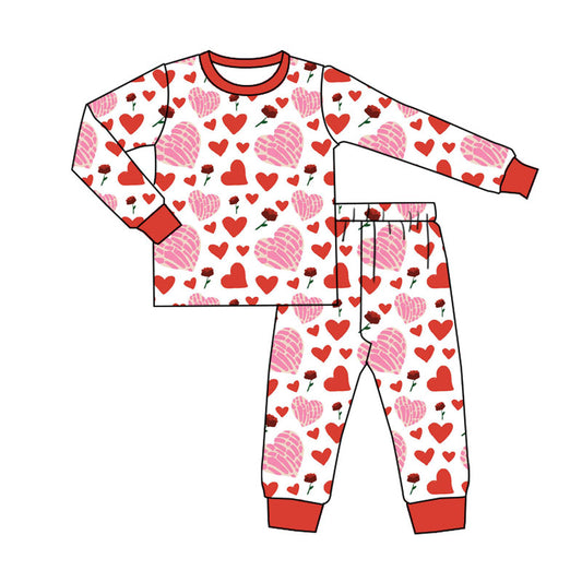 Preorder (moq 5)Baby Boys Red Flowers Hearts Top Pants Valentine Pajamas Sets