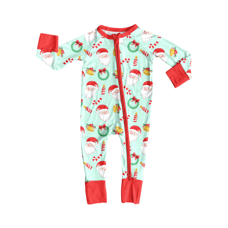 Preorder(moq 5)Baby Boys Santa Candy Cane Christmas Zipper Footie Rompers