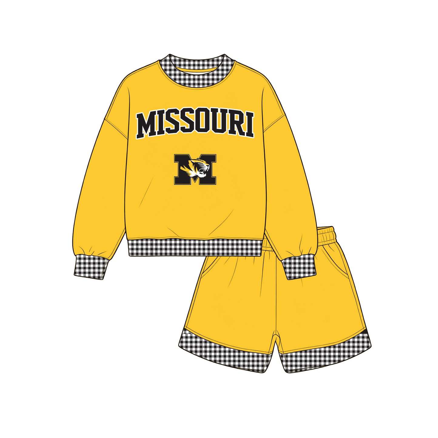 Preorder (moq 5)Baby Girls Missouri Long Sleeve Tops Shorts Clothes Sets