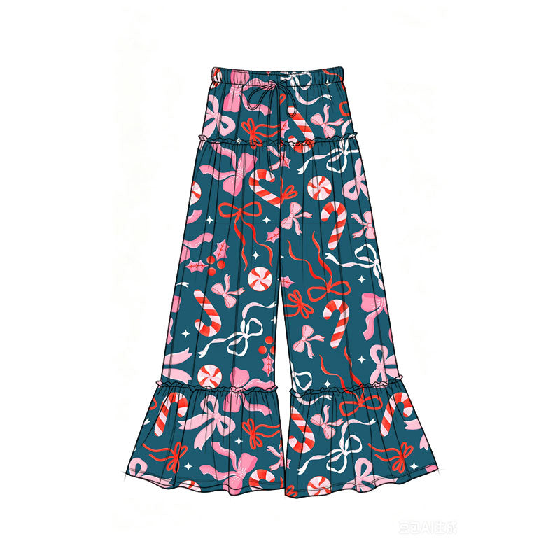 Preorder (moq 5)Baby Girls Bows Candy Cane Christmas Bell Bottom Pants