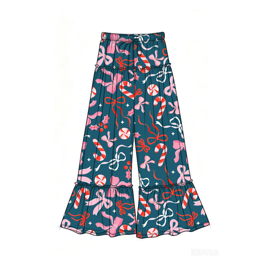 Preorder (moq 5)Baby Girls Bows Candy Cane Christmas Bell Bottom Pants