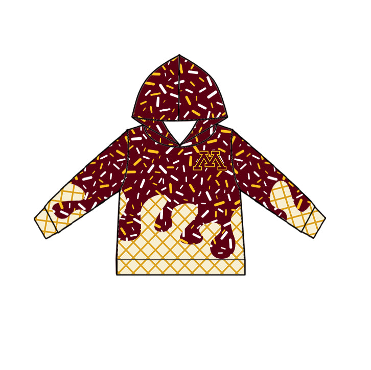 Preorder (moq 5)Baby Boys Dark Red M Long Sleeves Drip Team Hoodies Top