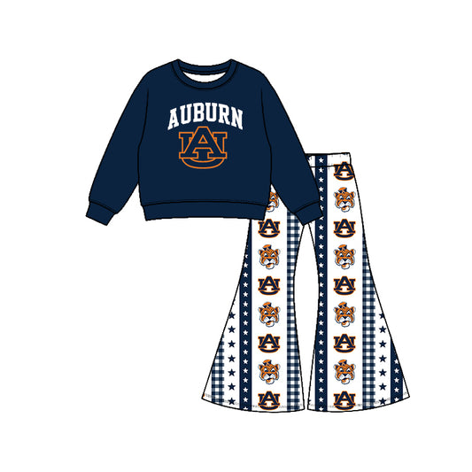 Preorder (moq 5) Girls Auburn Football Team Long Sleeve Shirts Bell Pants Boutique Outfits Clothes Sets
