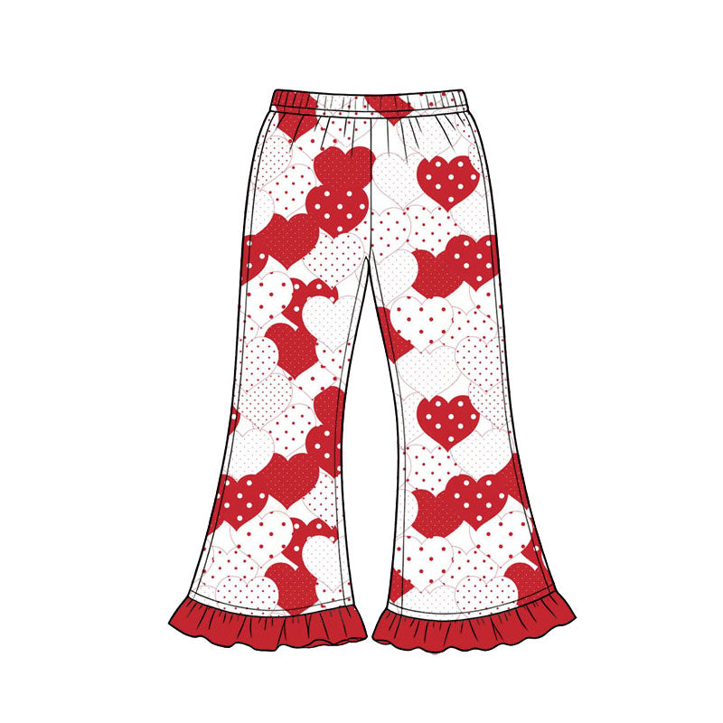 Preorder (moq 5) Baby Girl Clothes Red White Polka Dot Heart Print Ruffle Hem Flare Pants