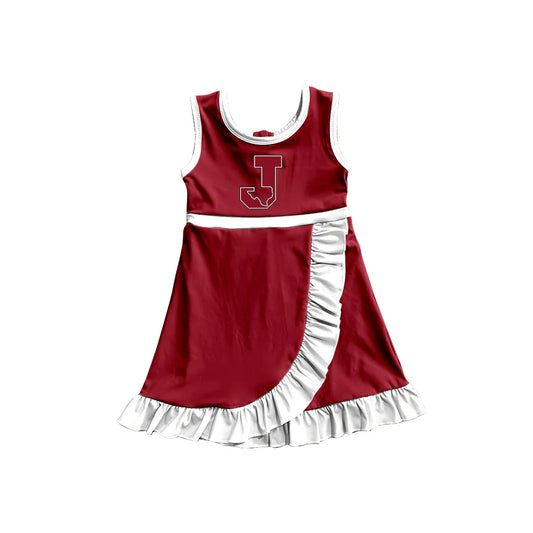 Preorder (moq 5)Baby Girls Red Sleeveless J Short Team Ruffle Knee Length Dresses