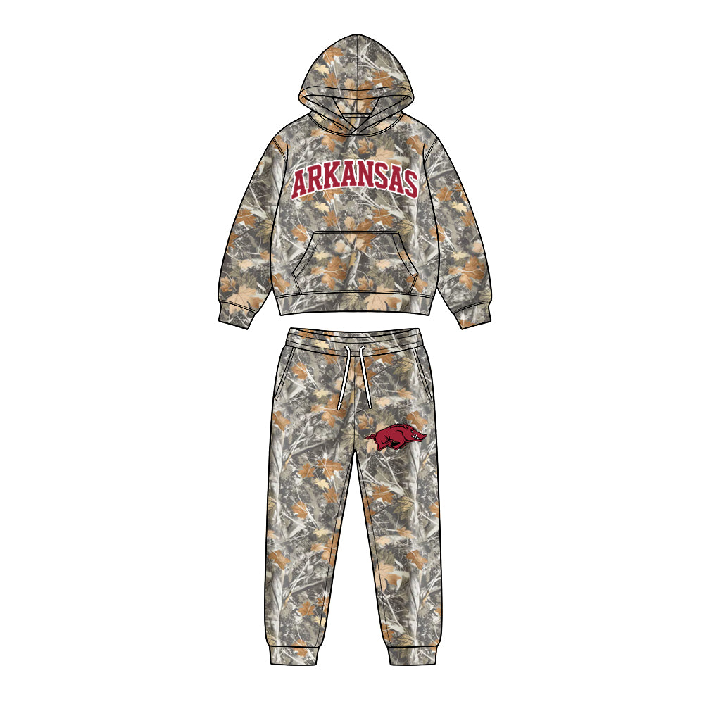 Preorder (moq 5) Baby Boys Leaves Camo Arkansas Pocket Hoodie Pockets Pant Team Clothes Sets