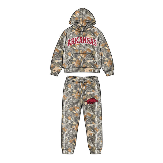 Preorder (moq 5) Baby Boys Leaves Camo Arkansas Pocket Hoodie Pockets Pant Team Clothes Sets
