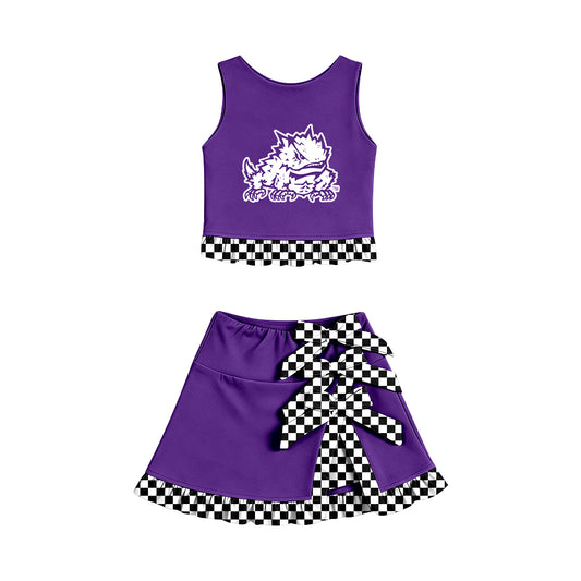 Preorder(moq 5)Baby Girls Tcu Horned Vest Top Bows Skirt Short Team Clothes Sets