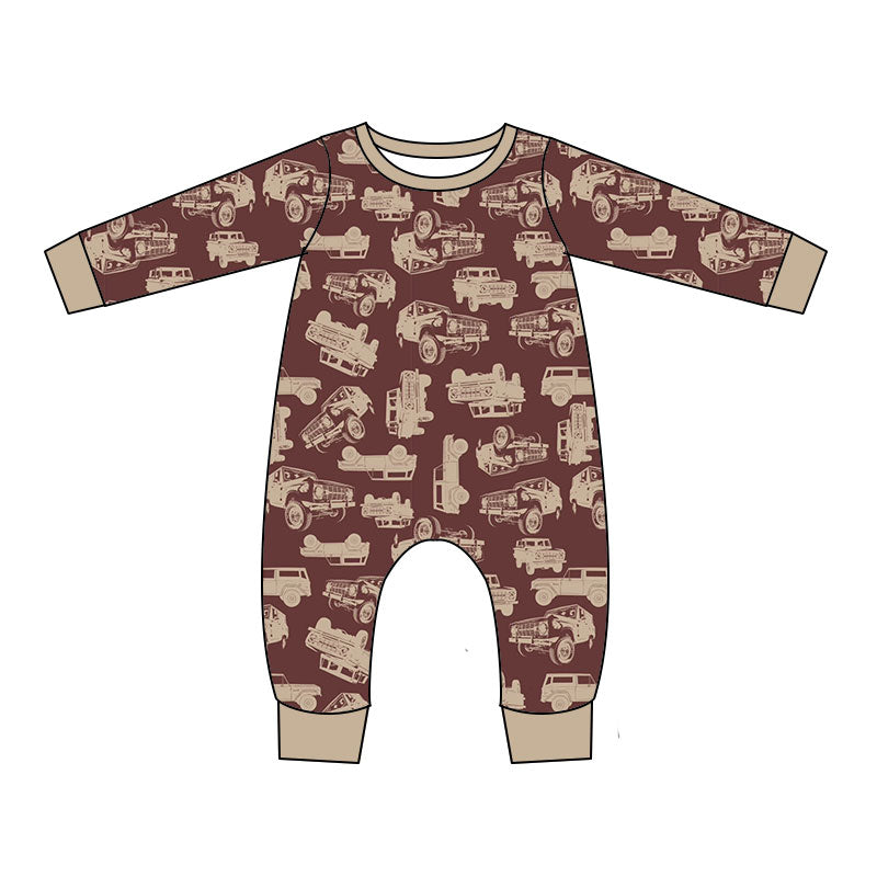 Preorder (moq 5)Baby Boys Long Sleeve Trucks Western Pant Rompers