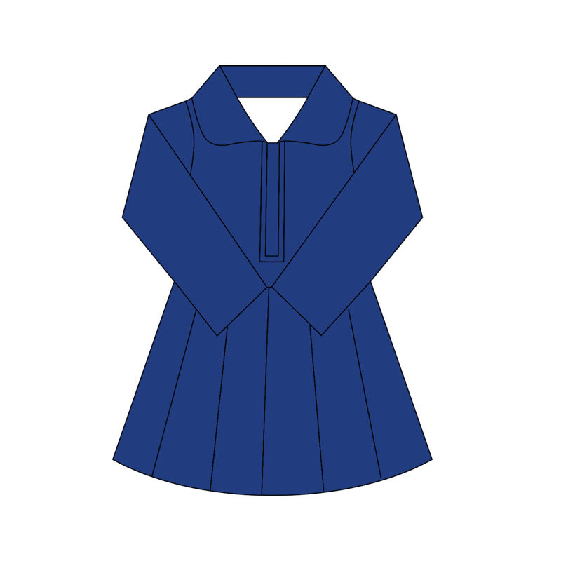 Preorder moq 10 Baby Girls Navy Long Sleeves Zipper Activity Wear Yoga Knee Length Dresses