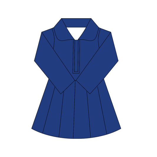 Preorder moq 10 Baby Girls Navy Long Sleeves Zipper Activity Wear Yoga Knee Length Dresses