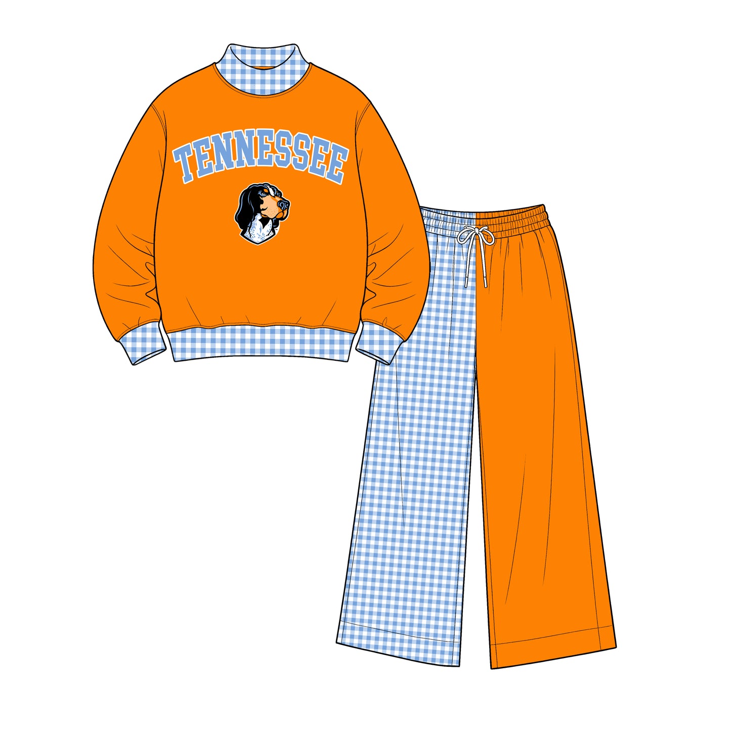 Preorder(moq 5)Baby Girls Long Sleeve Tennessee Top Wide Pants Team Clothes Sets