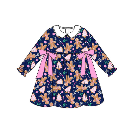Preorder (moq 5)Baby Girls Gingerbread Trees Christmas Knee length Dress