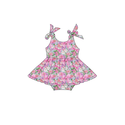 Preorder (moq 5)Baby Girls Strap Colorful Bows Flowers Tunic Ruffle Rompers