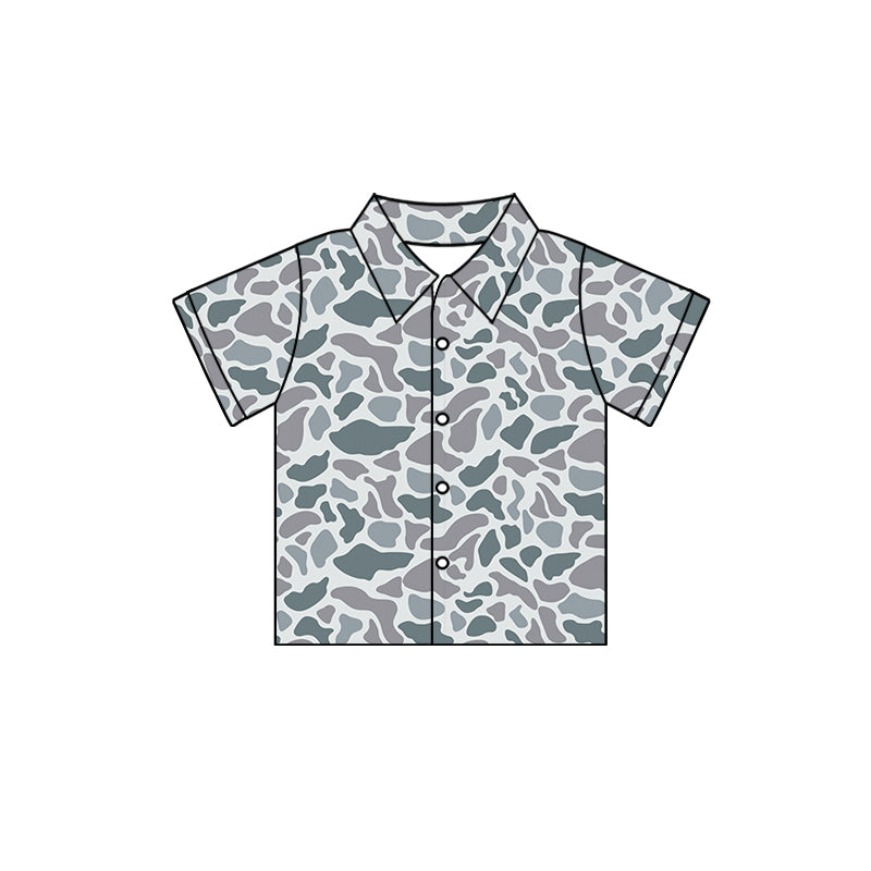 Baby Boys Grey Camo Short Sleeve Buttons Tee Shirts Tops preorder(MOQ 5)