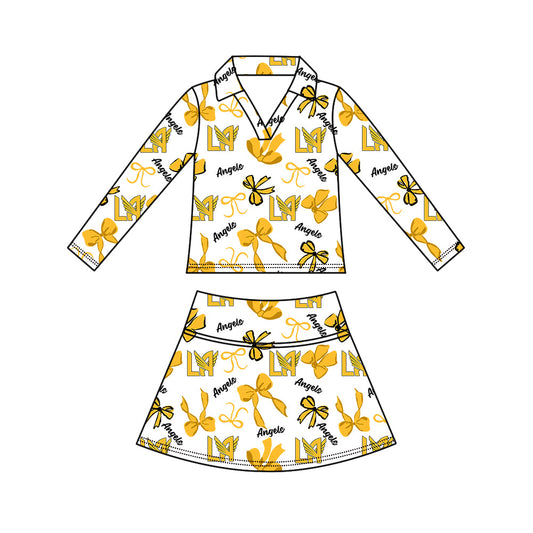 Preorder (moq 5)Baby Girls Bows Angels Top Skirt Short Team Clothes Set